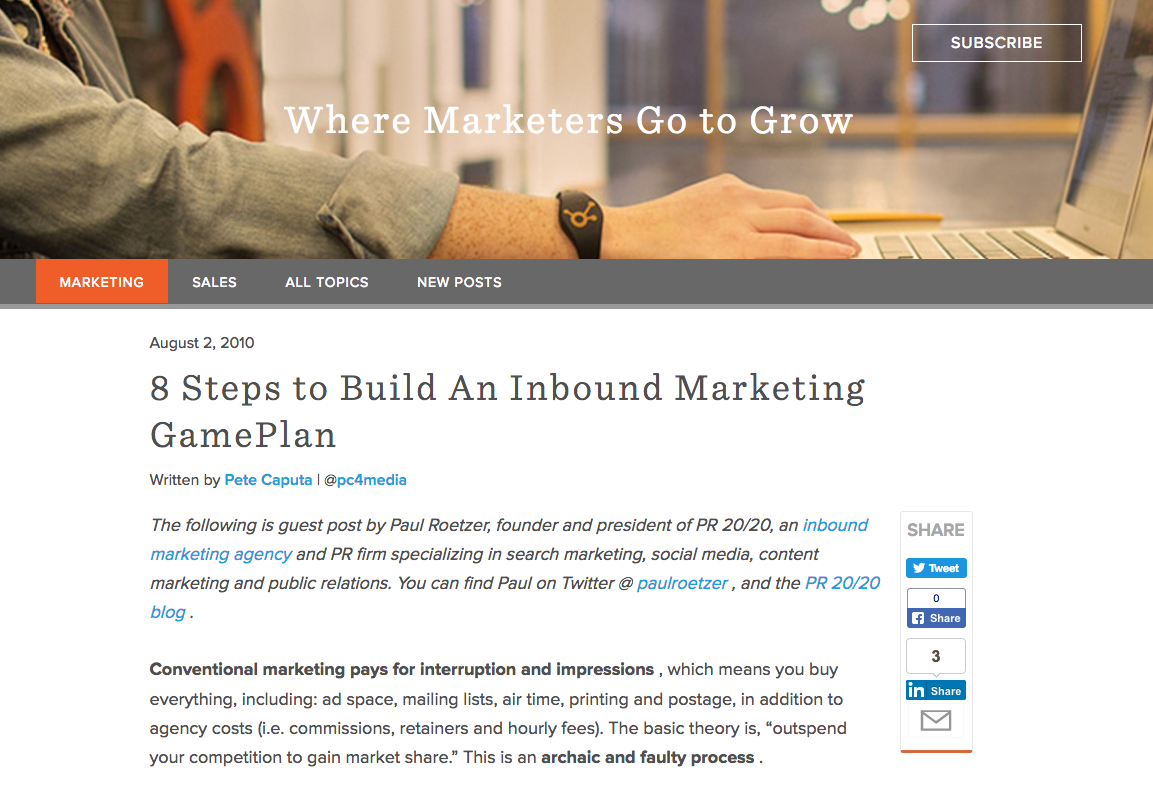 Example of a blog post from Hubspot.